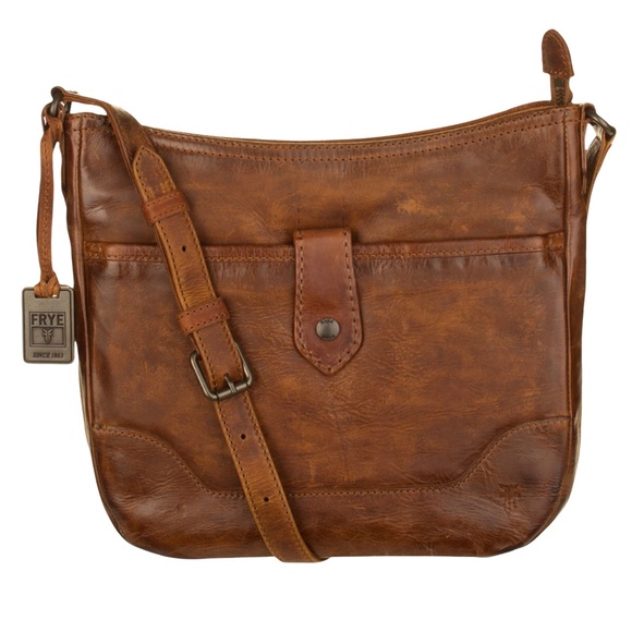 Frye Handbags - Frye Melissa Button Brown Distressed Leather Crossbody Bag